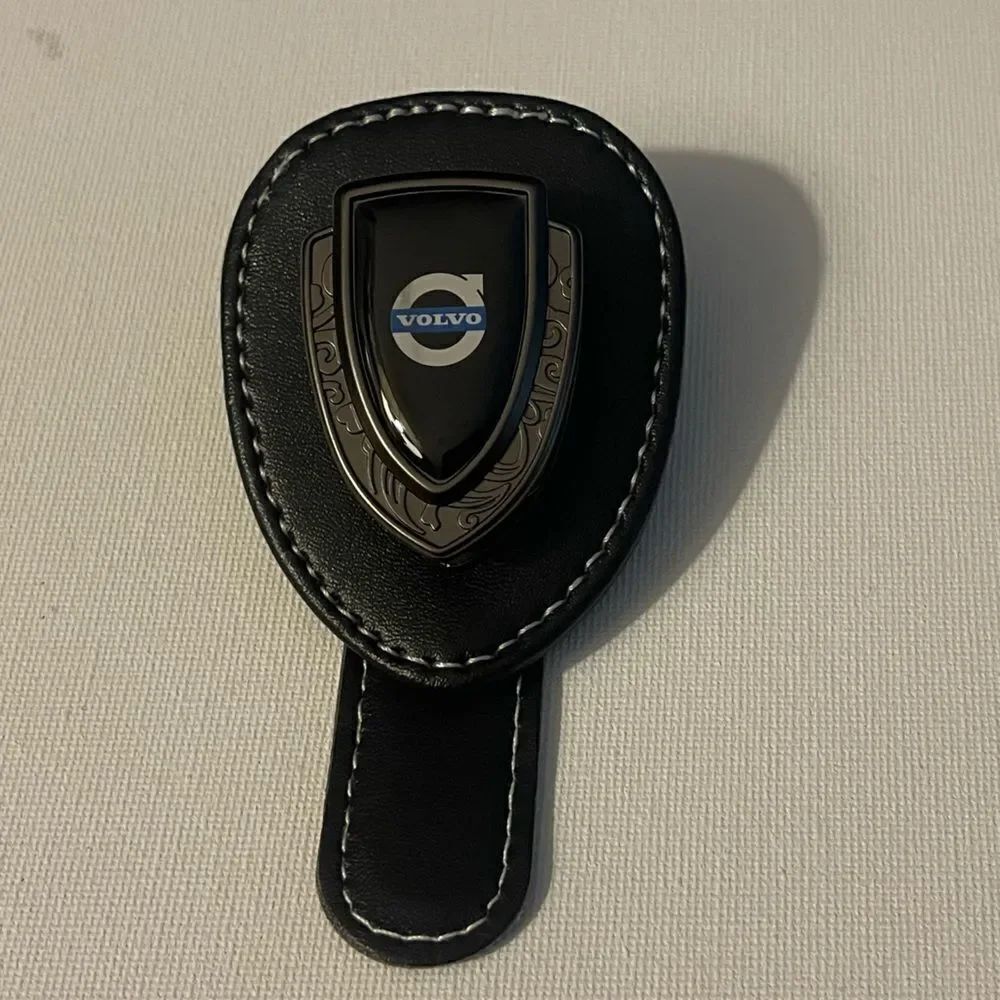 Volvo Logo Sunglass Holder for Car Black PU Leather NWT